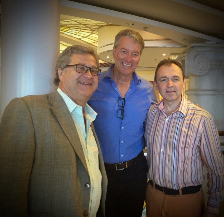 With me in the center, from left, Claudius Docekal, who heads up itinerary planning for Crystal Cruises, and COO Thomas Mazloum, who keeps the gears oiled and in motion on Crystal’s two – soon to be many – ships. © 2015 Ralph Grizzle