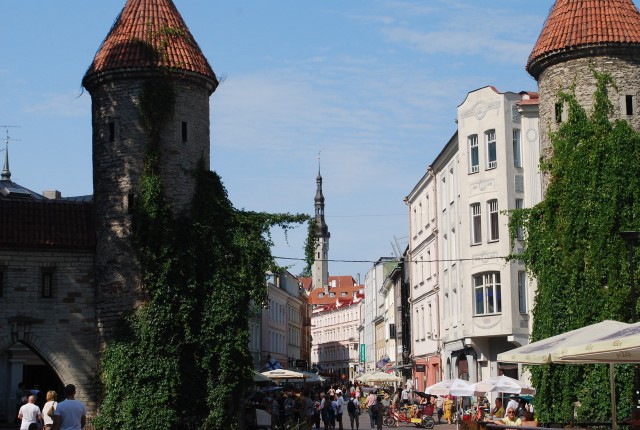Looking through the main gate into Old Town Tallinn, Estonia