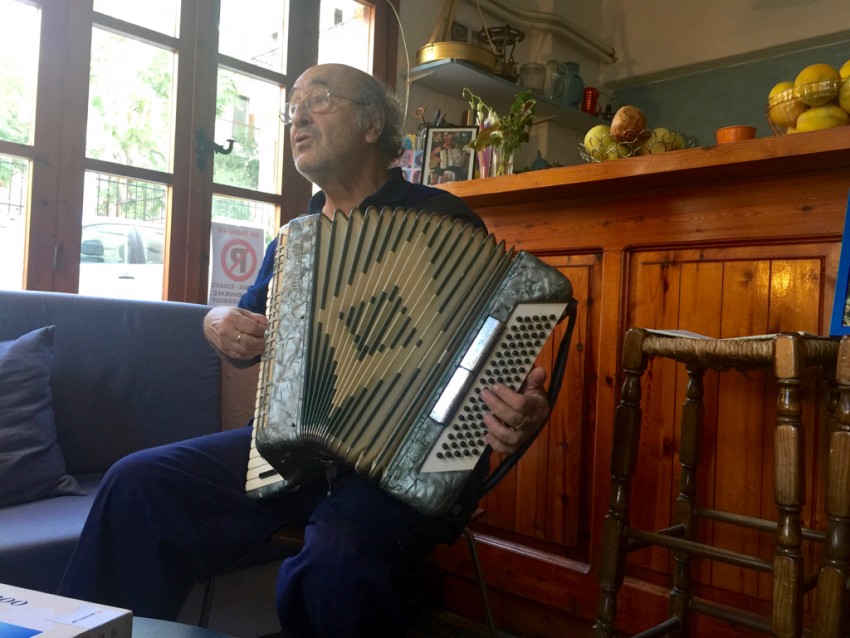 Our host at Mantraki Hotel Apartments in Agios Nikolaus on the island of Crete. Kostas told us that he has played the accordion, the same one pictured here, since he was a child. He played for us on the day that we left Agios Nikolaus.