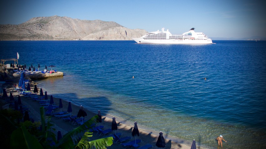 Seabourn Sojourn anchored off Symi, Greece. 