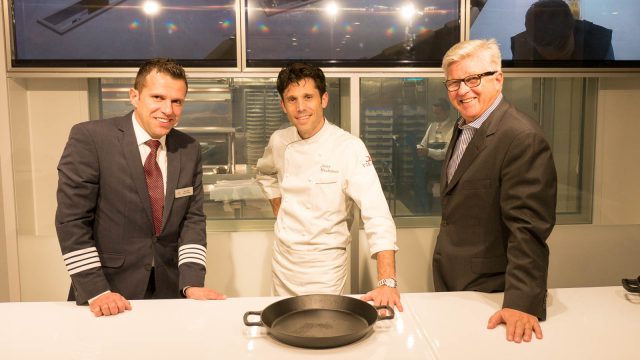 Running a smooth operation: From left Karl Eckl, general manager of Viking Sea; Anthony MauBoussin, director of culinary development; and Erling Frydenberg, owner’s representative and head of cruise operations development.