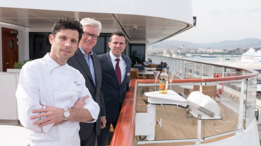 From front to back Anthony MauBoussin, director of culinary development; Erling Frydenberg, owner's representative and head of cruise operations development; and Karl Eckl, general manager of Viking Sea.