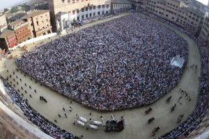 Panoramic view of "Piazza del Campo" during the Palio of Siena