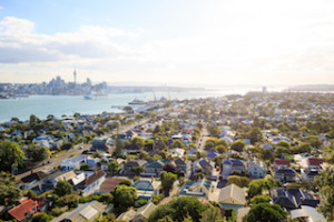 The skyline of Auckland seen from the village Devonport, New Zealand