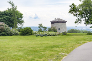 Small fort known as a Martello Tower on Plains of Abraham overlooking the St. Lawrence River