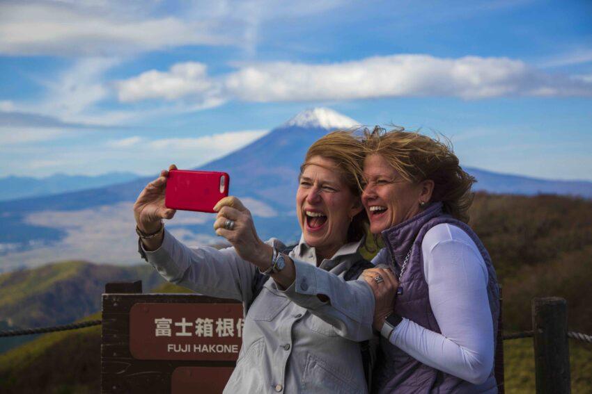 Women take selfie at Mt Fuji
