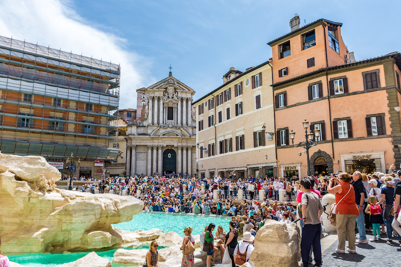 overtourism at Trevi Fountain in Rome.