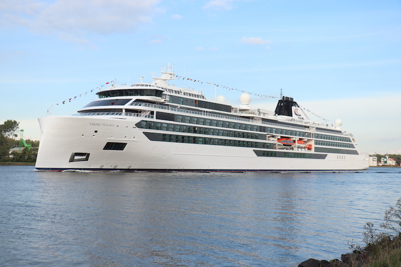 Velsen, the Netherlands - September 30th 2022: Viking Polaris, luxurious expedition ship, operated by Viking Cruises. The Polaris can accomodate 374 passengers.