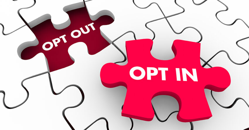 Opt Out Vs In Marketing Consent Agree to Terms Puzzle 3d Illustration