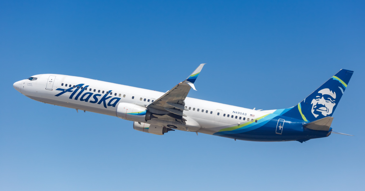 Los Angeles, California – April 14, 2019: Alaska Airlines Boeing 737-900ER airplane at Los Angeles international airport (LAX) in California. Boeing is an American aircraft manufacturer headquartered in Chicago.