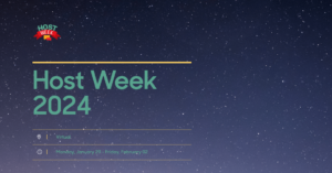 Blue background with text, "Host Week 2024"
