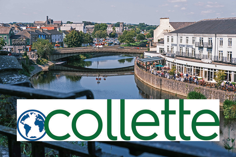Image of Kilkenny, Ireland waterfront with Collette logo